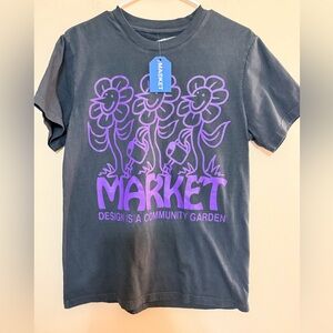 Market Black Tee with Purple Floral Graphic